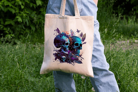 Watercolor Dark Skulls Gothic Nature Clipart Bundle Sublimation Regulrcrative 