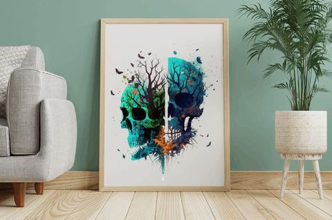 Watercolor Dark Skulls Gothic Nature Clipart Bundle Sublimation Regulrcrative 