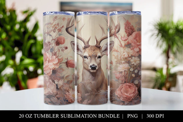 Watercolor Deer 20 oz Skinny Tumbler Sublimation PNG Sublimation BijouBay 