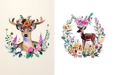 Watercolor Deer Boho Floral Sublimation Bundle Sublimation Regulrcrative 