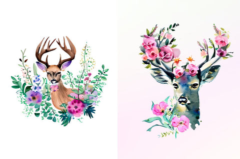 Watercolor Deer Boho Floral Sublimation Bundle Sublimation Regulrcrative 