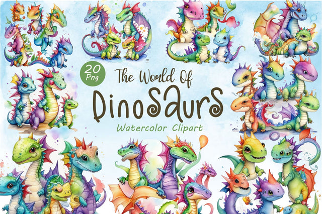 Watercolor Dinosaur Clipart. Cute Animal Sublimation Rupkotha 