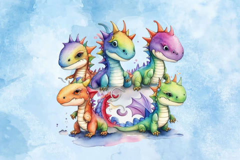 Watercolor Dinosaur Clipart. Cute Animal Sublimation Rupkotha 
