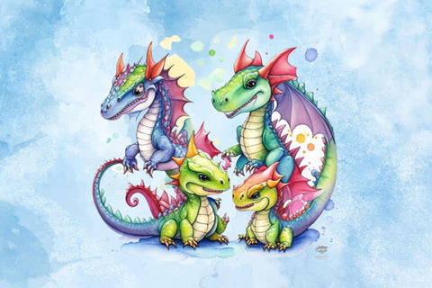 Watercolor Dinosaur Clipart. Cute Animal Sublimation Rupkotha 