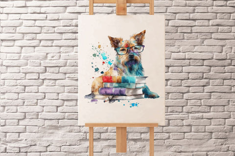 Watercolor Dog and Books Clipart Bundle Sublimation Regulrcrative 