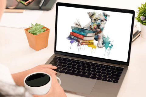 Watercolor Dog and Books Clipart Bundle Sublimation Regulrcrative 