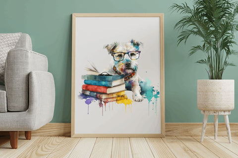 Watercolor Dog and Books Clipart Bundle Sublimation Regulrcrative 