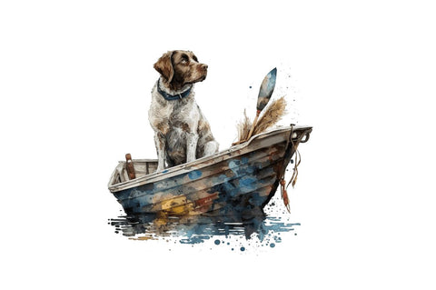 Watercolor Dog Fishing clipart Bundle Sublimation Regulrcrative 