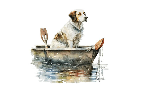 Watercolor Dog Fishing clipart Bundle Sublimation Regulrcrative 