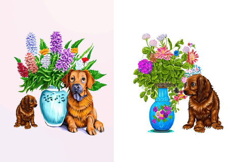 Watercolor Dog Floral Clipart Bundle Sublimation Regulrcrative 