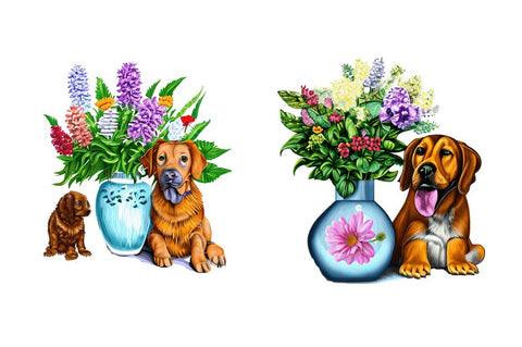 Watercolor Dog Floral Clipart Bundle Sublimation Regulrcrative 