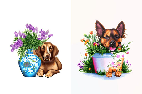 Watercolor Dog Floral Clipart Bundle Sublimation Regulrcrative 