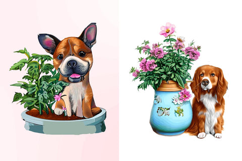 Watercolor Dog Floral Clipart Bundle Sublimation Regulrcrative 
