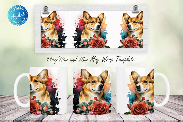 Watercolor Dog Flower 11, 12 & 15 Oz Mug Sublimation Sublimation Regulrcrative 