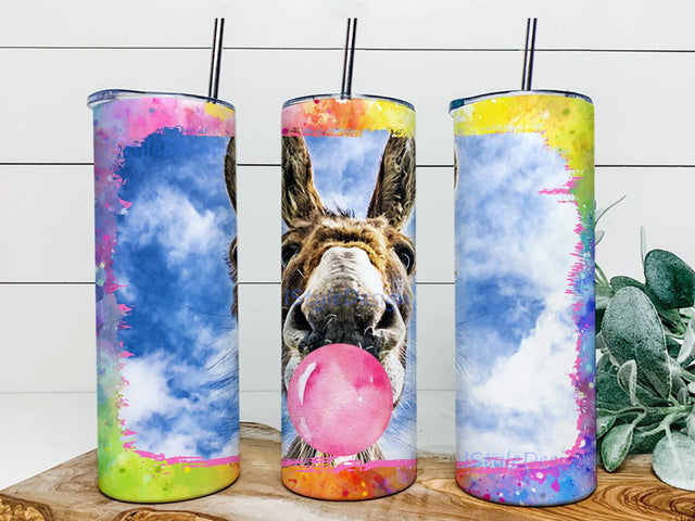 Watercolor Donkey 20 oz Tumbler Wrap Skinny Tumbler 20oz Wrap Sublimation Donkey bubblegum 20 oz Tumbler PNG Design Print Sublimation iStyleDesign 