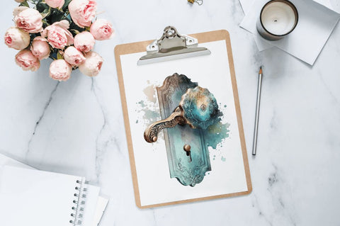 Watercolor Door Handle Clipart Bundle Sublimation Regulrcrative 