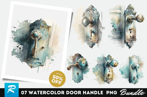 Watercolor Door Handle Clipart Bundle Sublimation Regulrcrative 