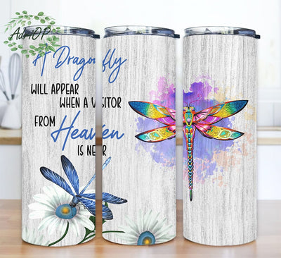 Watercolor Dragonfly 20oz Skinny Tumbler, Dragonflies Tumbler Wrap, Dragonfly Floral Png, Dragonfly Lover Tumbler Wrap, Sublimation Png Sublimation AdriOP 