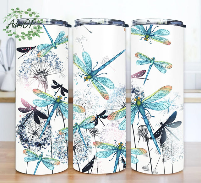 Watercolor Dragonfly 20oz Skinny Tumbler, Dragonflies Tumbler Wrap, Dragonfly Floral Png, Dragonfly Lover Tumbler Wrap, Sublimation Png Sublimation AdriOP 