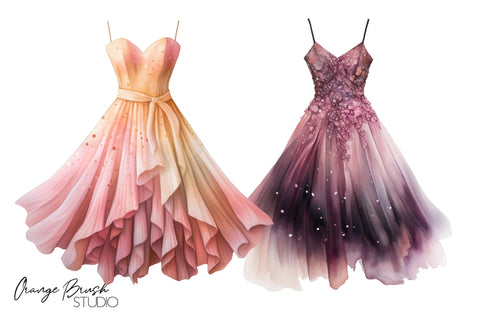 Watercolor Dress Clipart Bundle, Party Dress Sublimation Sublimation OrangeBrushStudio 