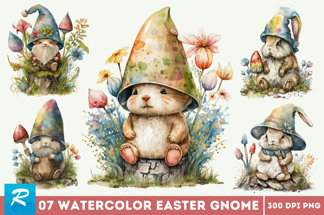 Watercolor easter bunny Gnome Clipart Bundle Sublimation Regulrcrative 