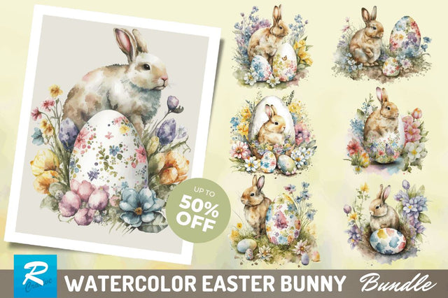 Watercolor Easter Bunny Sublimation Bundle Sublimation Regulrcrative 