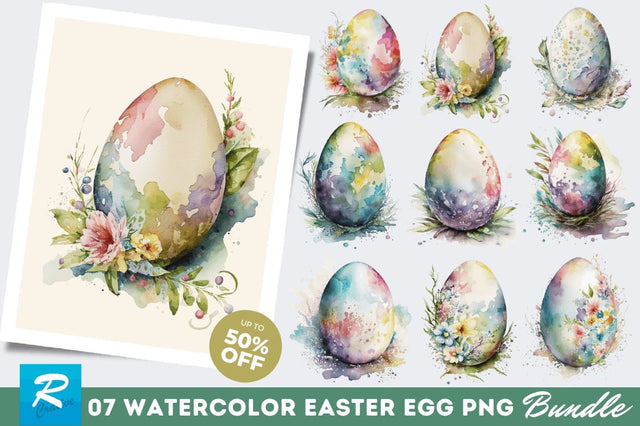 Watercolor Easter Egg Clipart Bundle Sublimation Regulrcrative 