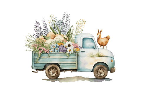 Watercolor Easter Truck Clipart Bundle Sublimation Regulrcrative 