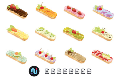 Watercolor Eclairs Delicious Cake collection SVG naemmiah021 