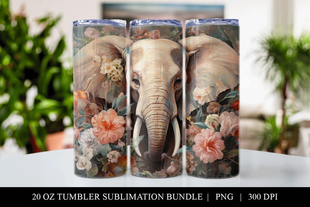 Watercolor Elephant 20 oz Skinny Tumbler Sublimation PNG Sublimation BijouBay 