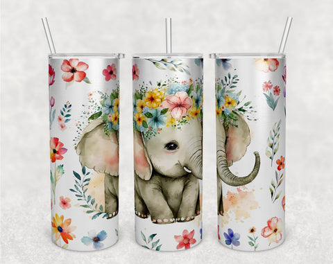 Watercolor Elephant Tumbler Wraps Bundle, 20 Oz Skinny Tumbler Elephant Sublimation Designs, Seamless Elephant PNG, 5 Designs Sublimation HappyDesignStudio 