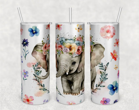 Watercolor Elephant Tumbler Wraps Bundle, 20 Oz Skinny Tumbler Elephant Sublimation Designs, Seamless Elephant PNG, 5 Designs Sublimation HappyDesignStudio 