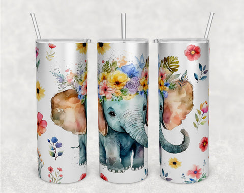Watercolor Elephant Tumbler Wraps Bundle, 20 Oz Skinny Tumbler Elephant Sublimation Designs, Seamless Elephant PNG, 5 Designs Sublimation HappyDesignStudio 