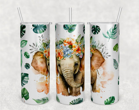 Watercolor Elephant Tumbler Wraps Bundle, 20 Oz Skinny Tumbler Elephant Sublimation Designs, Seamless Elephant PNG, 5 Designs Sublimation HappyDesignStudio 