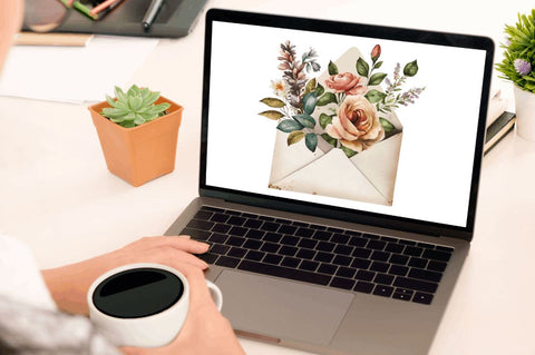 Watercolor Envelope flower Clipart Bundle Sublimation Regulrcrative 