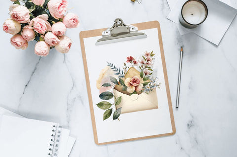 Watercolor Envelope flower Clipart Bundle Sublimation Regulrcrative 