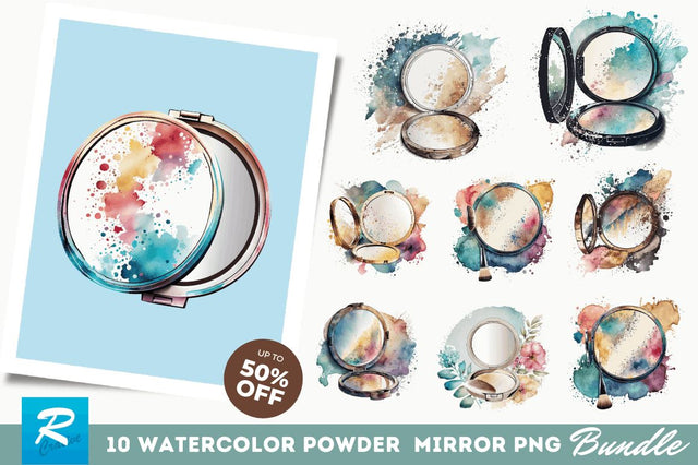 Watercolor Face Powder Mirror Clipart Bundle Sublimation Regulrcrative 