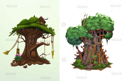 Watercolor Fairy Tree Clipart Bundle Sublimation Regulrcrative 