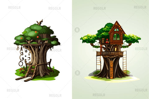 Watercolor Fairy Tree Clipart Bundle Sublimation Regulrcrative 