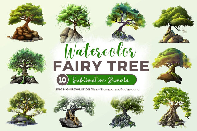 Watercolor Fairy Tree Clipart Bundle Sublimation Regulrcrative 