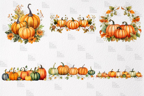 Watercolor Fall Autumn Pumpkins Sublimation Fine Purple Elephant Creations 