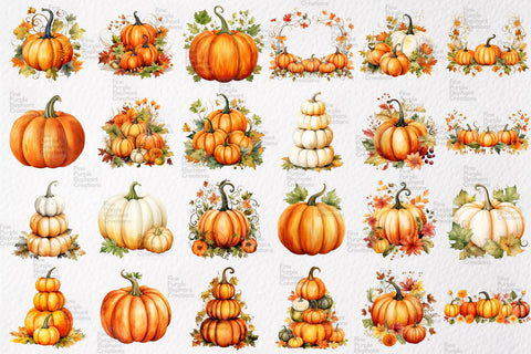 Watercolor Fall Autumn Pumpkins Sublimation Fine Purple Elephant Creations 