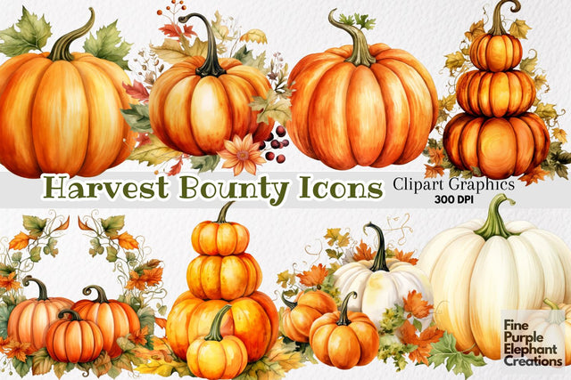Watercolor Fall Autumn Pumpkins Sublimation Fine Purple Elephant Creations 
