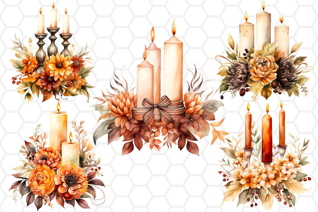 Watercolor Fall Candle Cliparts PNG Sublimation DreanArtDesign 