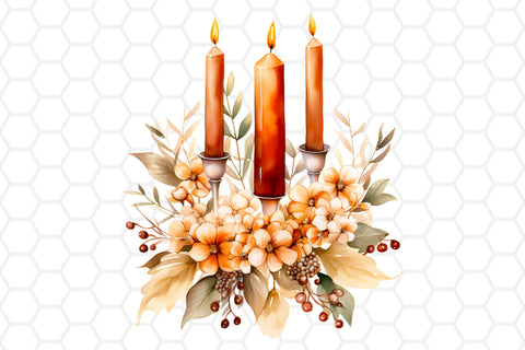 Watercolor Fall Candle Cliparts PNG Sublimation DreanArtDesign 