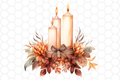 Watercolor Fall Candle Cliparts PNG Sublimation DreanArtDesign 