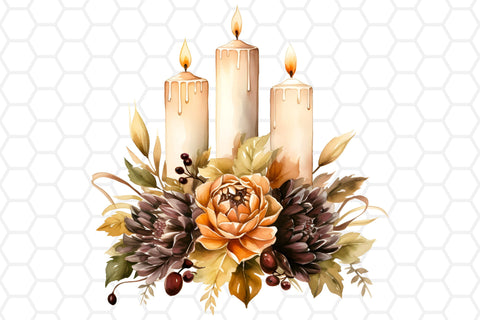 Watercolor Fall Candle Cliparts PNG Sublimation DreanArtDesign 