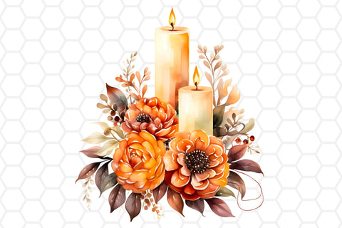 Watercolor Fall Candle Cliparts PNG Sublimation DreanArtDesign 
