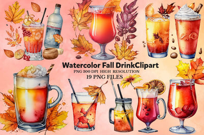 Watercolor Fall Drink Sublimation Bundle Sublimation Rupkotha 