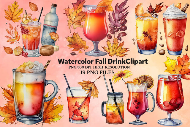Watercolor Fall Drink Sublimation Bundle Sublimation Rupkotha 